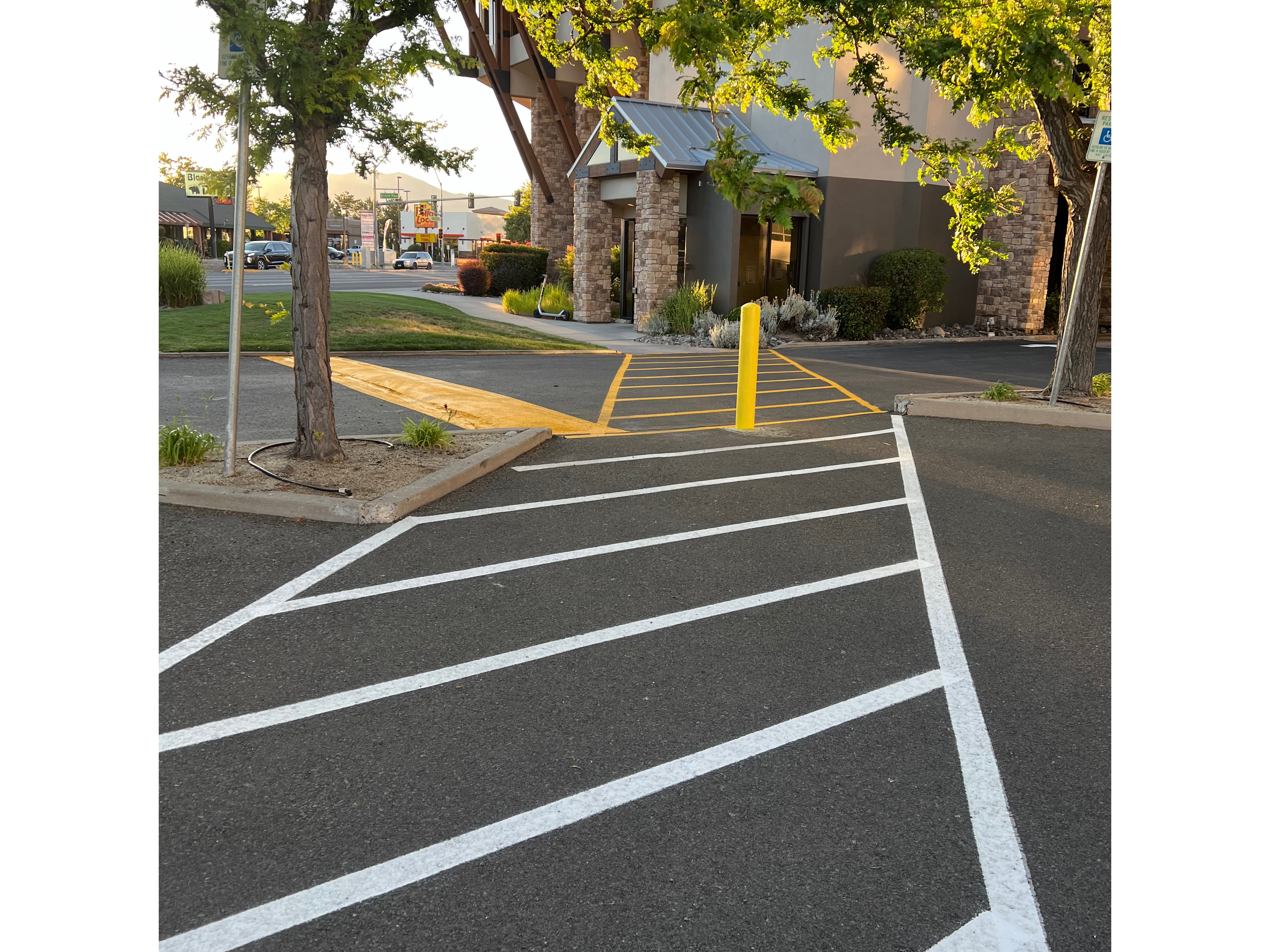 Safe Passage through parking lot provided by newly painted cross walk areas