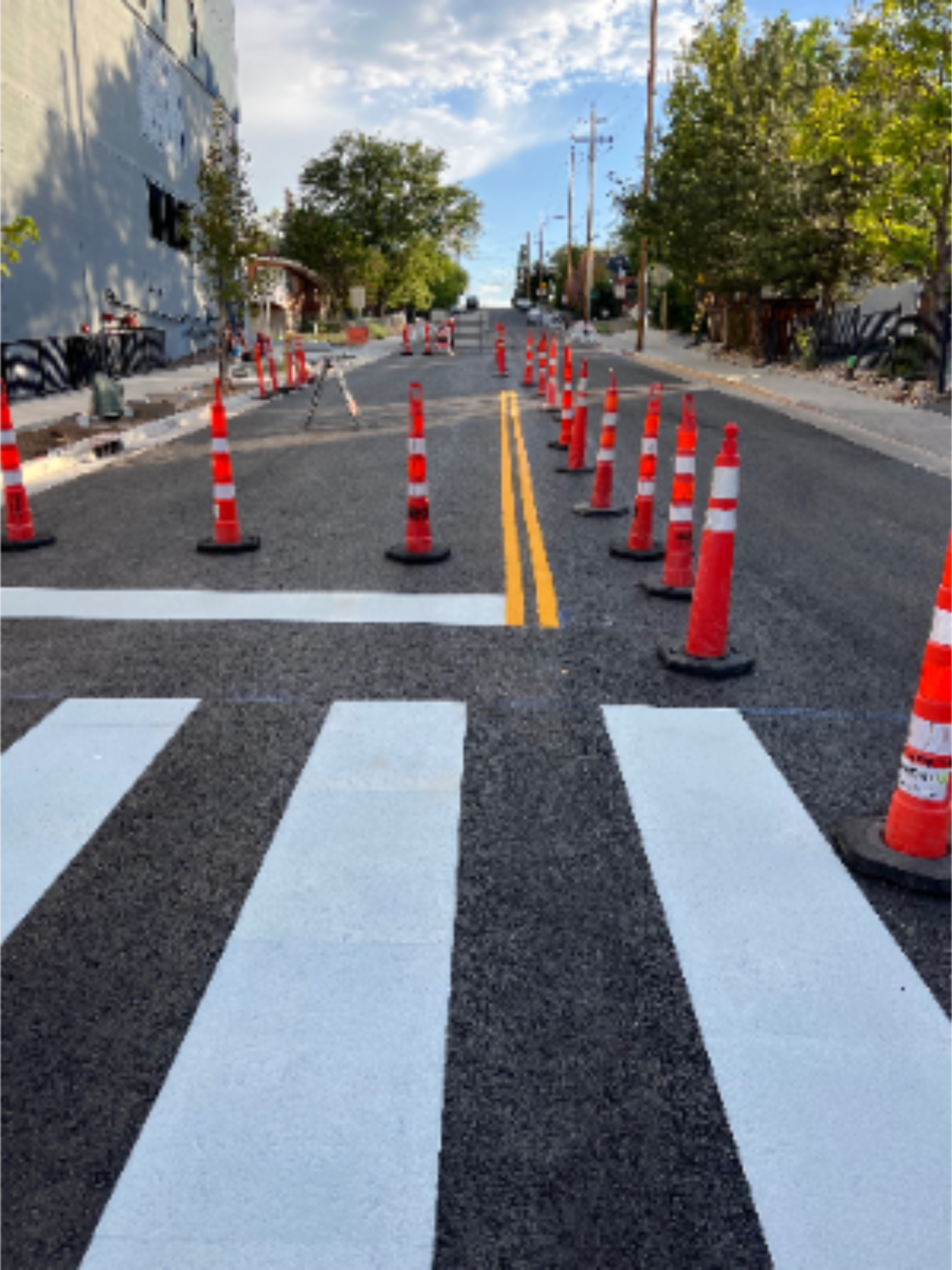 Double Yellow Roadway Striping with Reflective Glass Beads; Thermoplastic Crosswalk and Stop Bar