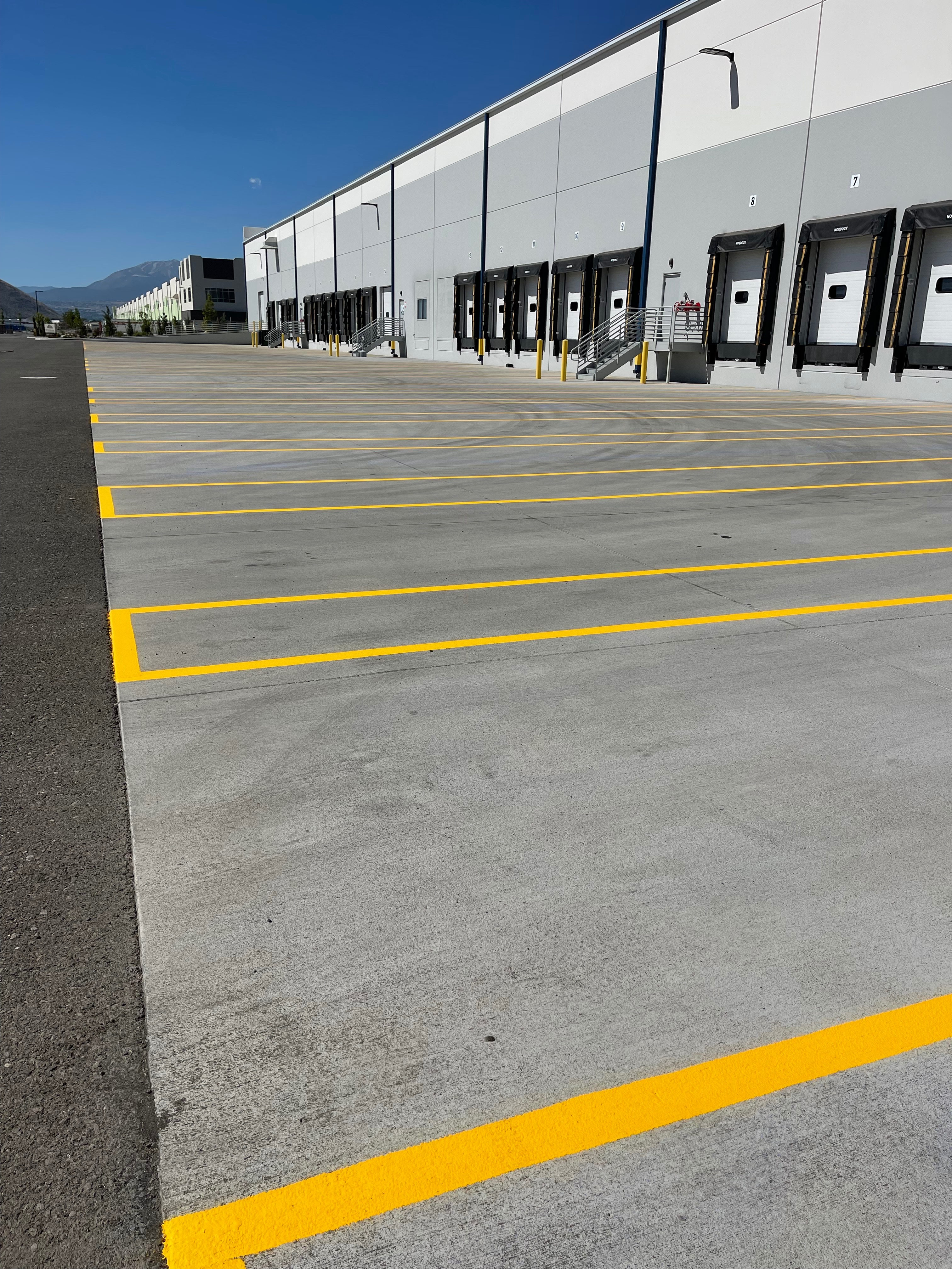 Truck Stall Striping at Trucking Yard with Reflective Glass Beads